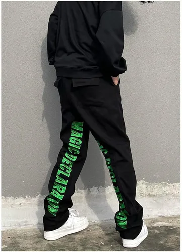 Miniatura 2 de MEOKIM Pantalones de mezclilla bordados con letras góticas, estilo callejero Harajuku, sueltos, hip-hop, recto, tubo para hombre