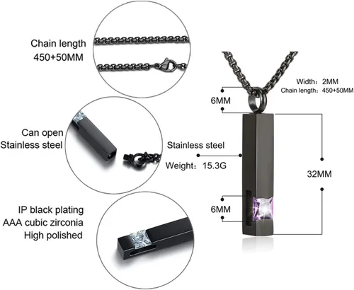Miniatura 9 de YOUFENG collar con urna para cenizas, cubos de piedras natales, urna para cenizas humanas, collar de urna de cremación, relicario, recuerdo