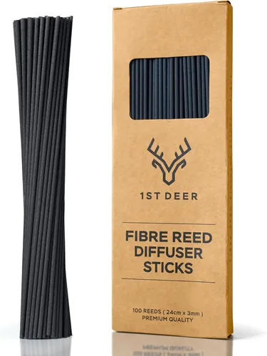 Varillas de fibra – 100 varillas difusoras de varillas negras para aceite esencial, aroma, spa, fragancia, aromaterapia (9.4 in x 0.118 in)