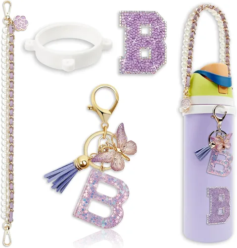 Miniatura 36 de Letter Handle Strap Accessories with Cute Initial Charm Compatible with Owala Water Bottle 24oz 32oz 40oz Owala Kids Púrpura