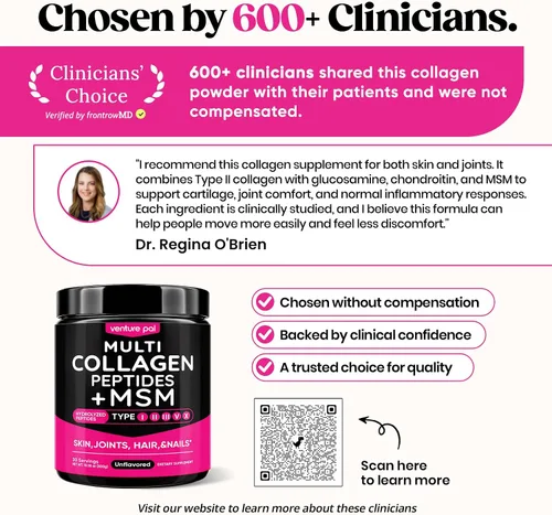 Miniatura 8 de Venture Pal Polvo de colágeno múltiple tipo I, II, III, V, X - Péptidos de colágeno hidrolizados MSM, GC, ácido hialurónico y vitamina C