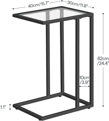 Miniatura 3 de HOOBRO Mesa auxiliar en forma de C, mesa auxiliar para sofá, mesa de sofá para espacio pequeño con vidrio templado, marco de metal, estilo moderno