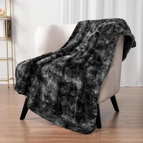 Miniatura 2 de PAVILIA - Manta de piel sintética reversible con diseño tie-dye color negro, suave, mullida y cálida, mantas y cobijas de sherpa para cama, manta