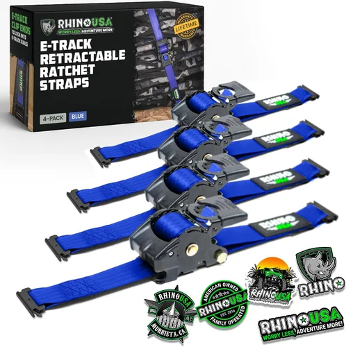 Miniatura 9 de Rhino USA Correas de trinquete retráctiles E-Track de 2 x 10 pies: resistencia máxima a la rotura de 3033 libras Compatible solo con sistemas