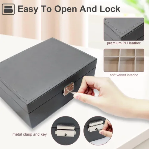 Miniatura 6 de MRMOSY Joyero organizador para mujeres y niñas caja de almacenamiento de 2 capas grande para hombres caja de joyería de piel sintética con bandeja