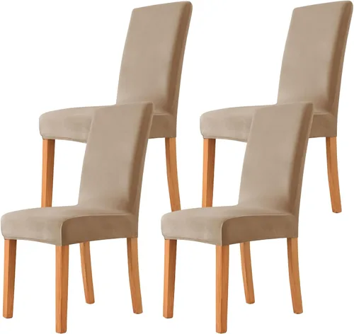 Miniatura 13 de Velvet Chair Covers Beige Gray, Stretch Dining Room Chair Covers 2 Pack, Super Fit Dining Chairs Slipcovers Spandex Washable Kitchen Parson Chair