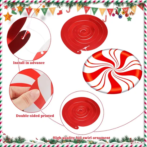 Miniatura 2 de Bencailor 72 piezas de remolinos de caramelo de Navidad, decoraciones colgantes de menta de Navidad, remolinos colgantes para decoración de fiestas