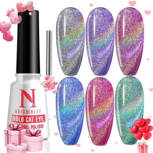 Miniatura 8 de Kit de esmalte de uñas de gel, 12 colores brillantes con purpurina 9D camaleón ojo de gato, juego de esmalte de uñas de gel con base de luz