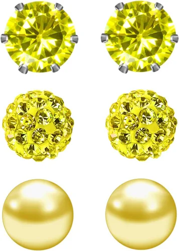 JewelrieShop - Juego de aretes de tuerca de acero inoxidable con circonitas cúbicas y perlas de imitación, 3 pares de 0.236 in