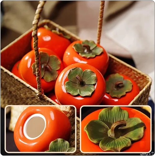 Miniatura 6 de jojofuny Juego de 2 botes de cerámica con forma de caqui, de porcelana de 6.8 onzas para cocina, almacenamiento de alimentos, aperitivos, frutos