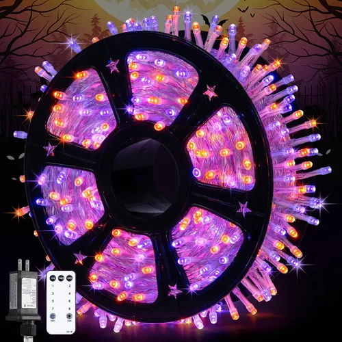 Miniatura 27 de JMEXSUSS 150 luces LED azules de Navidad para interiores y exteriores, luces de cadena conectables de 59 pies con enchufe, 8 modos de luces de hadas