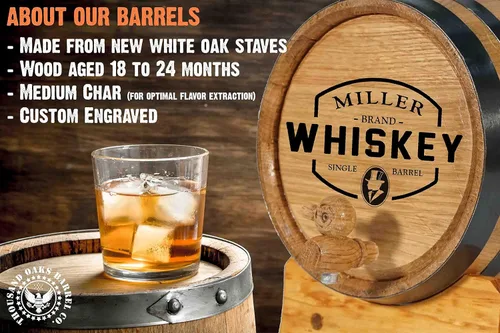 Miniatura 2 de Thousand Oaks Barrel Co. Barril personalizado de roble blanco americano de 5 litros con soporte, tapón y espita - Para el cervecero casero