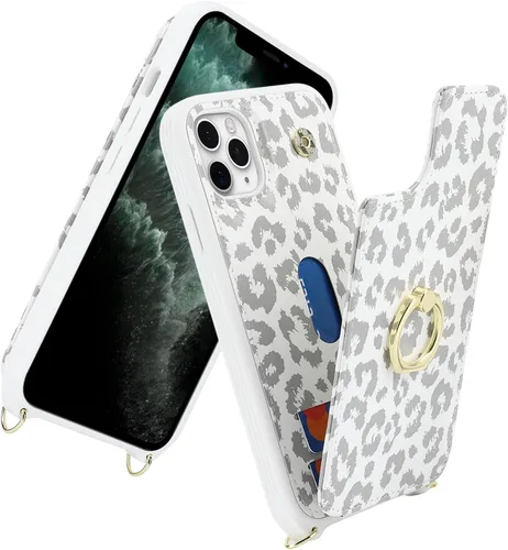 Miniatura 2 de Lipvina para iPhone 11 Pro Funda para teléfono con tarjetero y correa para mujeres, cordón cruzado, soporte de anillo con patas, cierre de presión