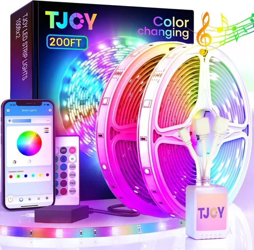 Miniatura 7 de TJOY Luces LED para dormitorio de 25 pies, tira de luces LED RGB que cambian de color con control remoto y aplicación inteligente, luces de cuerda
