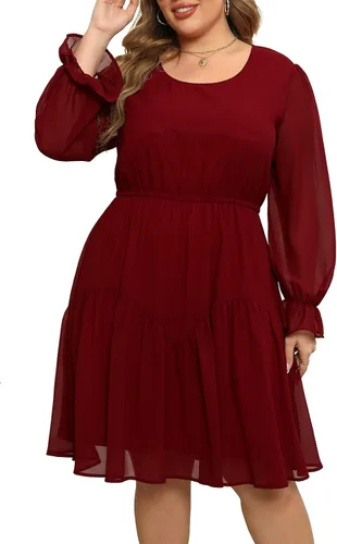 Nemidor NEM320 - Vestido de skater para mujer, casual, talla grande, manga larga tipo farol, estampado de gasa, estilo bohemio, NEM320