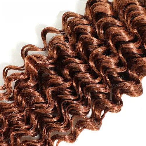 Miniatura 2 de Manojos de cabello humano castaño claro, 30 ondas profundas, paquete de 12, 12, 12 pulgadas, cabello virgen brasileño, 3 paquetes de 30