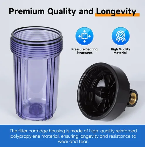 Miniatura 6 de PUREPLUS Sistema de filtración de agua de 2 etapas para toda la casa, carcasa transparente universal de 10 pulgadas, reduce los sedimentos