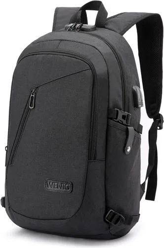 WENIG - Mochila antirrobo para portátil de viaje con puerto de carga USB y cerradura, mochila de trabajo delgada y resistente al agua para hombres,