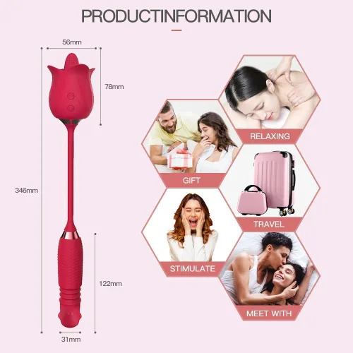 Miniatura 7 de Juguete sexual de rosas para mujeres, estimulador sexual de rosas 3 en 1 para mujeres, 10 lenguas lamiendo y 10 telescópicas y vibrador de rotación