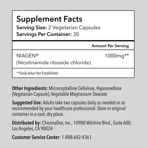 Miniatura 6 de TRU NIAGEN - Suplemento patentado NAD+ Ribosida de nicotinamida (NR) 30-1000 mg porciones (2 x 500 mg, toma 2 diarios)