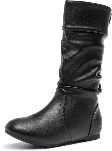 DREAM PAIRS - Botas de invierno para montar en bicicleta para niñas, altura hasta la rodilla, piel sintética (niñas pequeñas, medianas y grandes)