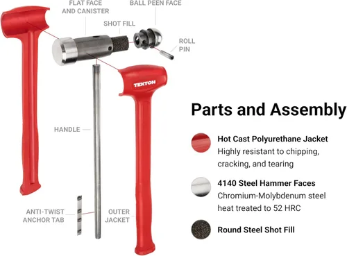 Miniatura 5 de TEKTON Martillo de soplado muerto de bola de 36 onzas HDB50036 Fabricado en EE. UU