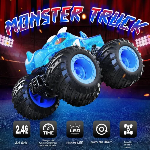 Miniatura 2 de AUUGUU Auto a control remoto, juguetes de camiones monstruos de 2.4 GHz con spray ligero, regalo de cumpleaños para niños de 3, 4, 5, 6, 7, 8