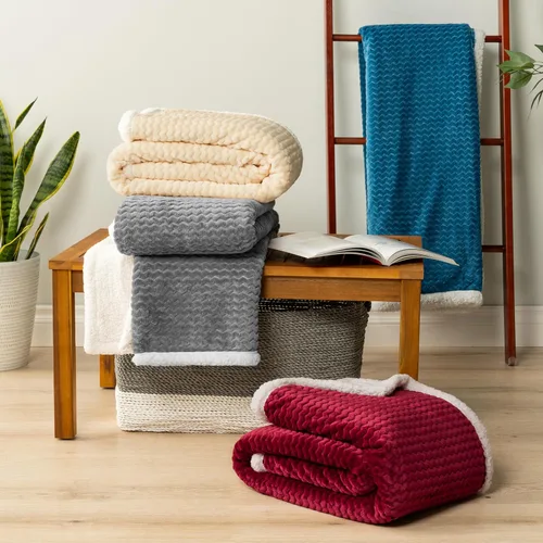 Miniatura 8 de PAVILIA manta de forro polar sherpa prémium, suave, acolchada, reversible, cálida y acogedora de microfibra lisa para sofá Gris