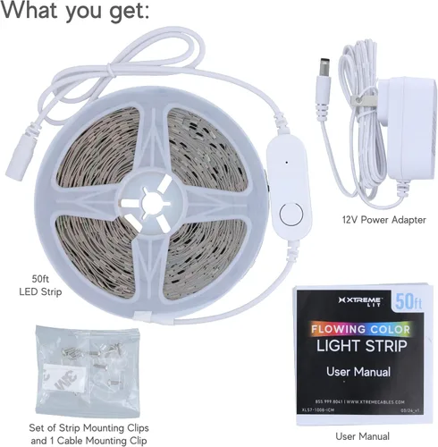 Miniatura 2 de XTREME Tira de luz LED RGB+IC, tira de luz LED de 50 pies para interiores, reactiva con sonido multicolor, control de aplicación Bluetooth, luces