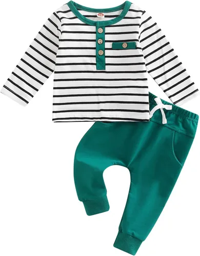Miniatura 85 de Conjunto de 2 piezas de sudadera de manga larga con cuello redondo y pantalones casuales para bebés y niños pequeños