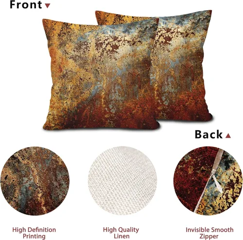 Miniatura 3 de Fundas de almohada de metal marrón óxido de 16 x 16 pulgadas, color dorado oxidado, canela, cobre, bronce, fundas metálicas, juego de 2 almohadas