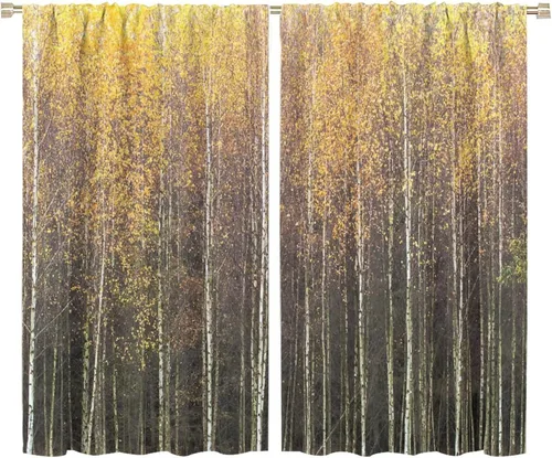 Miniatura 64 de Cortinas de abedul para sala de estar, niebla matutina en otoño, decoración del hogar, 42 x 45 pulgadas de largo