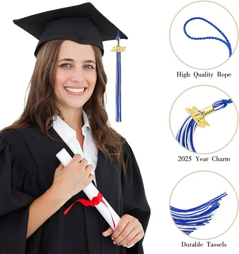Miniatura 33 de Borla 2025, 1 unidad, borla de graduación para graduados 2025, borla 2025 con dijes de fecha dorada 2025 para fiestas de graduación, ceremonias