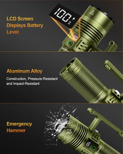 Miniatura 5 de SKYFIRE Foco recargable, 13000 lúmenes, linterna de alto lúmenes, 32000 mAh 24 horas de tiempo de ejecución LED, foco de mano impermeable IP67