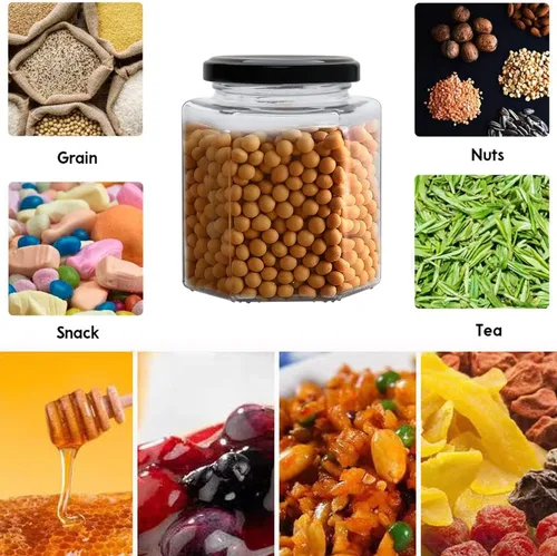 Miniatura 7 de Paquete de 12 tarros de miel de vidrio de 12 onzas con tapas, tarros hexagonales transparentes con tapas negras, tarros de almacenamiento de miel +