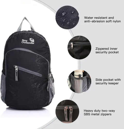 Miniatura 3 de Outlander Mochila Plegable Práctica Ligera de Viaje de Senderismo Daypack-Negro-L
