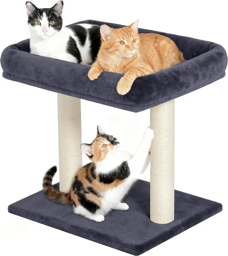 Árbol para gatos KinoTail con gran cama en la plataforma superior (48,3 cm × 40,1 cm), pequeña torre para gatos con rascador para gatos de interior,