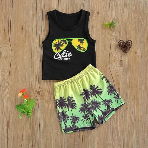 Miniatura 2 de Conjunto de pantalones cortos para niños pequeños, camiseta estampada junto al mar, 2 piezas, ropa de verano