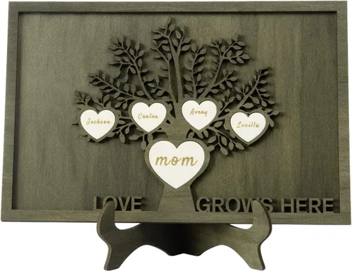 Miniatura 38 de Árbol genealógico con etiqueta de corazón, placas de madera grabadas personalizadas, regalos personalizados para madres, padres, escritorio, nombres