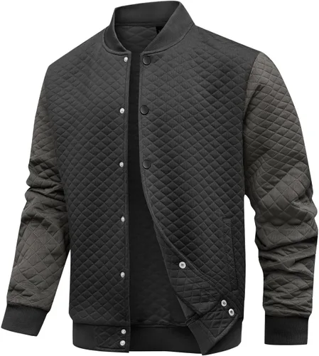 Miniatura 9 de Wizoat Chaqueta universitaria para hombre, chaqueta ligera casual con diseño de gofre, chaquetas bomber