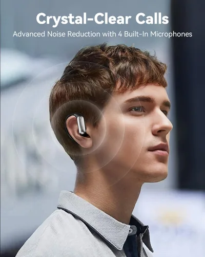 Miniatura 6 de Wentronic Auriculares inalámbricos Bluetooth 5.4 con pantalla digital, gancho seguro, tiempo de reproducción de 48 horas, sonido mejorado, llamadas