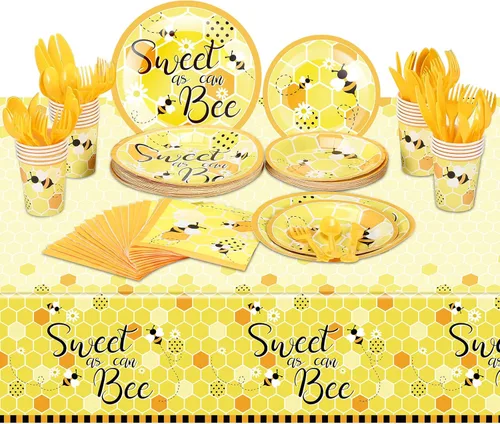 Breling 170 piezas de suministros de fiesta de abejas sirven 24 platos de abeja y servilletas, suministros de fiesta, decoración de revelación de