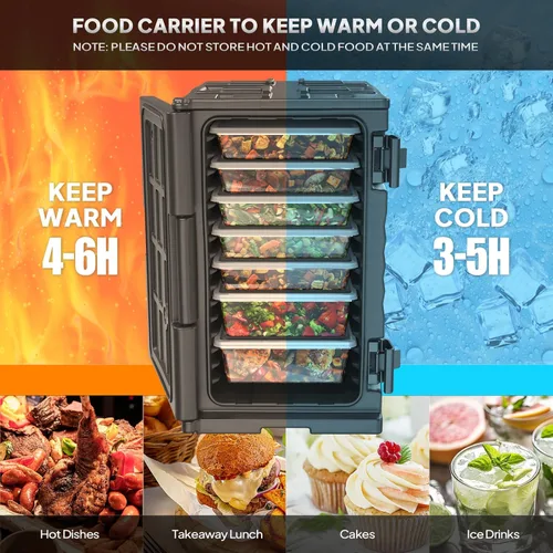 Miniatura 3 de ROVSUN Transportador de Bandejas de Alimentos Aislado de 109 QT, Calentador de Alimentos Hot Box con Ruedas, Hebillas Dobles y Asas, Cajas Calientes