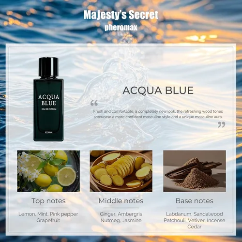 Miniatura 4 de Acqua Blue Eau de Parfum para hombre, 1.7 fl oz de colonia fresca de madera fougere con limón, menta y pimienta rosa, fragancia masculina limpia