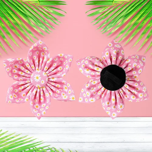 Miniatura 4 de Collar de verano para perro con flores, collar de algodón con bonitas flores, collar de flores rosas para cachorros, machos, hembras, perros