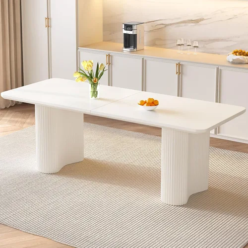 Miniatura 12 de Mesa de comedor rectangular de 62.99 pulgadas para 4-6 personas, mesa de cocina moderna con patas en forma de onda, mesas de comedor para cocina