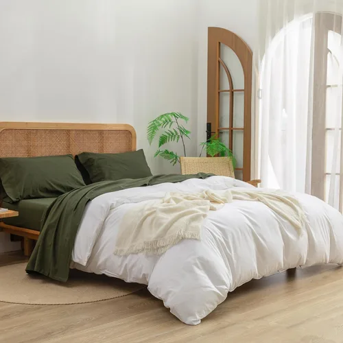 Miniatura 2 de BESTOUCH Juego de sábanas 100% algodón lavado con tacto de lino, súper suave, cómodo, elegante, ligero, juego de ropa de cama para el hogar de 4