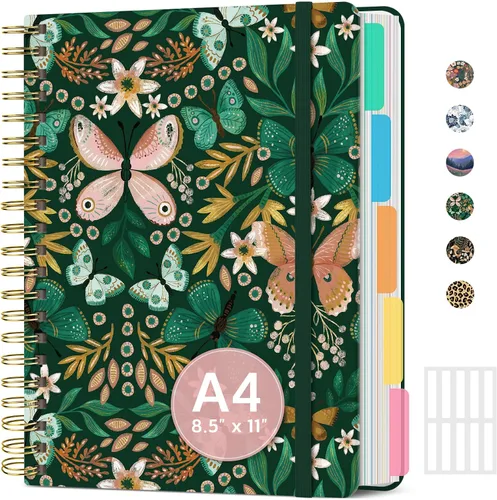 Miniatura 16 de Cuadernos grandes con forro en espiral para el trabajo con divisores y pestañas extraíbles, 8.5 x 11 pulgadas, bonito cuaderno de tapa dura de 5