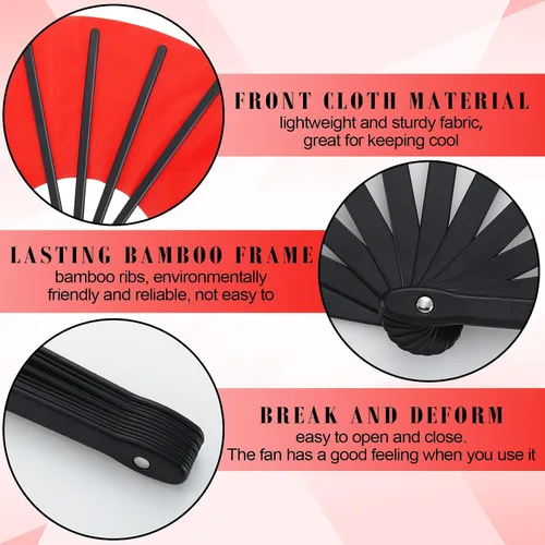 Miniatura 7 de Maitys 2 piezas de abanico grande plegable de mano para baile en línea, abanico grande plegable de nailon para festival chino de Kung Fu