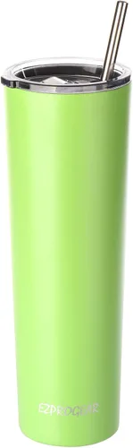 Miniatura 6 de Ezprogear - Vaso estrecho de acero inoxidable, térmico y aislado al vacío, con popote